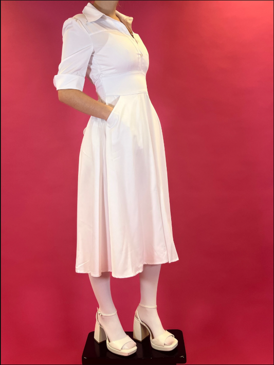 White Nursing Dress: Pinning Ceremony Scrub Dress (XS-3XL)