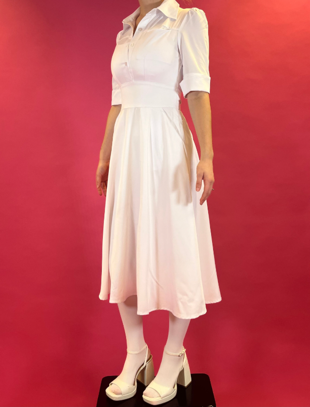 White Nursing Dress: Pinning Ceremony Scrub Dress (XS-3XL)