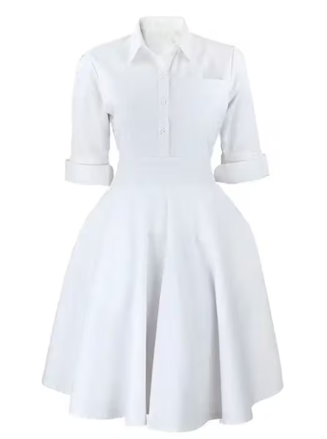 White Nursing Dress: Pinning Ceremony Scrub Dress (XS-3XL)